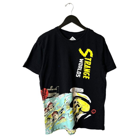Strange Worlds T Shirt Black XL Extra Large Comic Drawing Graphic Tee Cotton - Picture 2 of 16